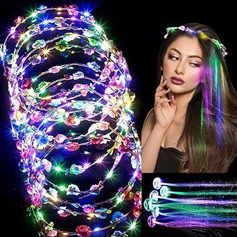 24 Pieces LED Flower Crown Headband and LED Lights Hair Sets Luminous LED Headpiece Light up Flowers Wreath Headdress Headpiece Flower Crowns Glow in the Dark for Women Wedding Christmas Halloween Led Flower Crown, Hair Lights, Hair Sets, Carnival Outfit, Headpiece Flower, Led Flower, Antler Headband, Flowers Wreath, Flower Crown Headband