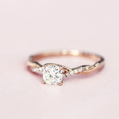 Twisted Design 5mm Cushion Cut C&C Forever Classic Moissanite Wedding Ring Solid 14K Rose Gold Engag Rose Gold Twisted Engagement Ring, Engagement Ring Without Diamond, Wedding Rings Engagement Rose Gold, Engagement Rings 2024, Pretty Wedding Rings, Gold Engagement Ring Diamond, Rose Gold Engagement Rings, Rose Gold Rings, Pretty Engagement Rings