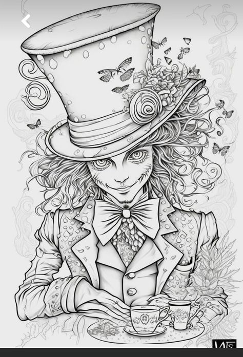 Prenses Merida, Monsters Drawings, Mad Hatter Alice In Wonderland, Hatter Alice In Wonderland, Free Adult Coloring Printables, رسم كاريكاتير, Alice In Wonderland Drawings, Adult Colouring Printables, Wonderland Tattoo