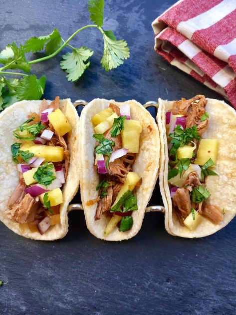 Slow Cooker Pork Tacos Al Pastor - Ally's Cooking Slow Cooker Al Pastor Pork, Slow Cooker Al Pastor, Al Pastor Pork, Pineapple Tacos, Carnitas Tacos Recipe, Slow Cooker Pork Tacos, Pork Carnitas Tacos, Pork Carnitas Slow Cooker, Carnitas Tacos