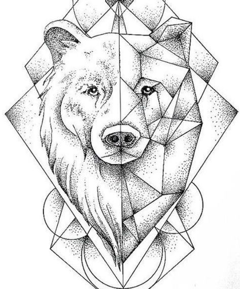 Bear Head Tattoo Design, Geometric Bear Tattoo Design, Geometric Moose Tattoo, Bear Tattoo Mandala, Geometric Bear Tattoo, Horse Tattoo Design, Geometric Lion, Geometric Wolf, Geometric Bear