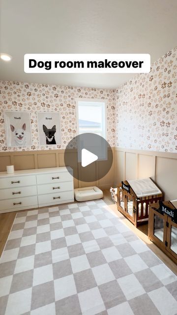 Serena Stadler on Instagram: "It’s reveal day!!! This project was SO fun to work on and I’m so happy with how everything turned out🫶🏼 (will be linking everything in this video on my story)

#dogroom #dogroommakeover #homeinspo #diyhomeimprovement #dogmom #homedecor #homeproject  #chihuahua #smalldog" Built In Dog Kennel Living Room, Dog Playroom Indoor, Office And Dog Room Combo, Puppy Apartment Ideas, Cute Dog Room Ideas, Dog Room Ideas Bedrooms, Dog Areas In House, Dog Room Ideas, Dog Room Design