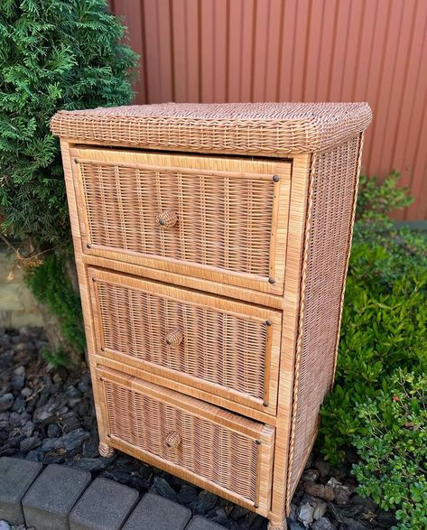 chest of 3 drawers Boho dresser handmade wicker dresser wicker chest rattan dresser vintage chest of drawers boho furniture ecofriendly by WorldOfVines on Etsy Wicker Drawers, Boho Dresser, Rattan Dresser, Dresser Vintage, Wicker Dresser, Wicker Chest, Vintage Chest Of Drawers, Boho Furniture, Vintage Chest