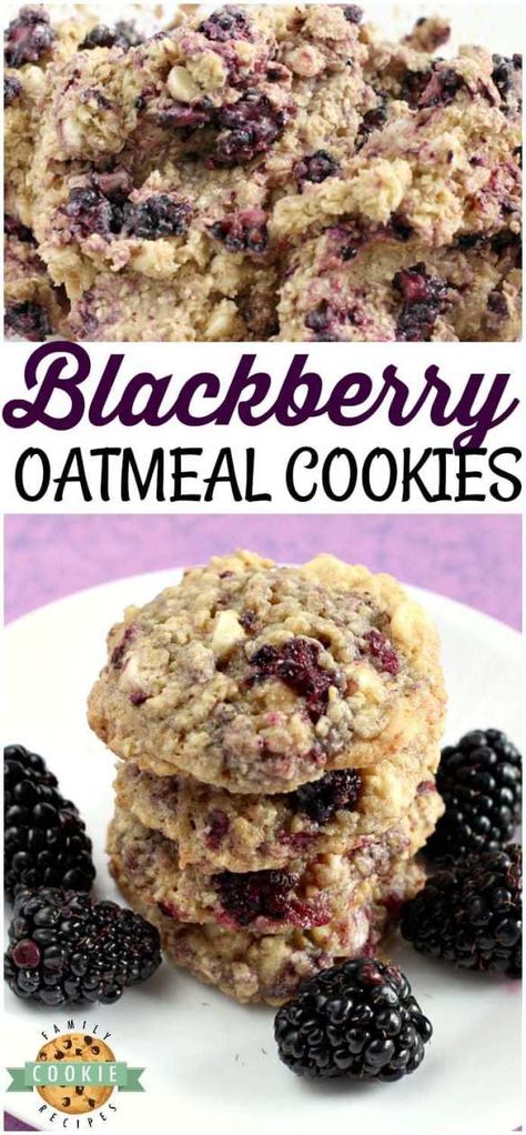 Chewy Oatmeal Cookies Recipe, Blackberry Oatmeal, Blackberry Dessert, Blackberry Recipes, Diy Easy Recipes, Oatmeal Cookies Chewy, Gym Food, Oatmeal Cookie Recipes, Berries Recipes