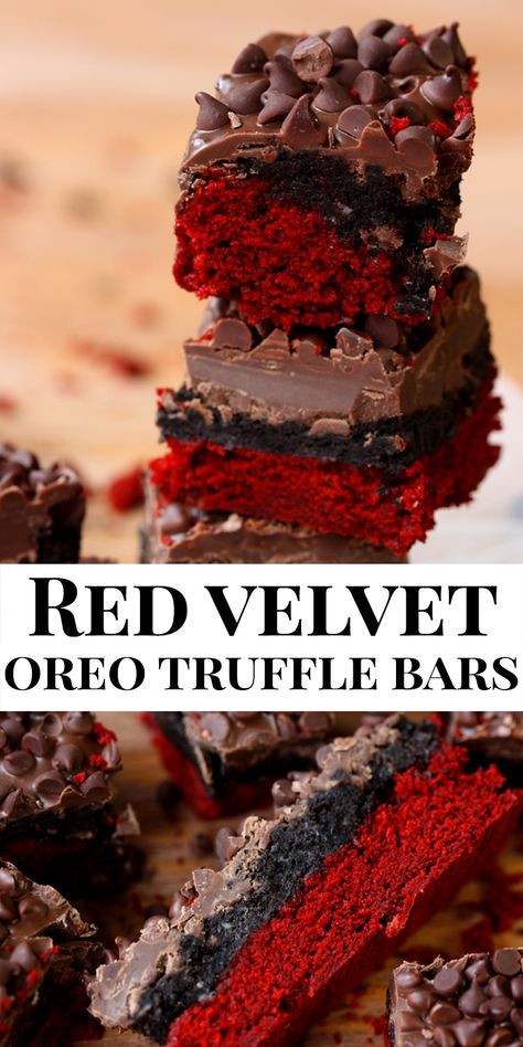 Red Velvet Truffle Brownies, Red Velvet Truffle Cake, Red Velvet Oreo Truffles, Maroon Desserts, Oreo Truffle Cake, Red Velvet Desert Ideas, Easy And Yummy Dinner Recipes, Vampire Dessert Ideas, Valentines Day Desert Ideas