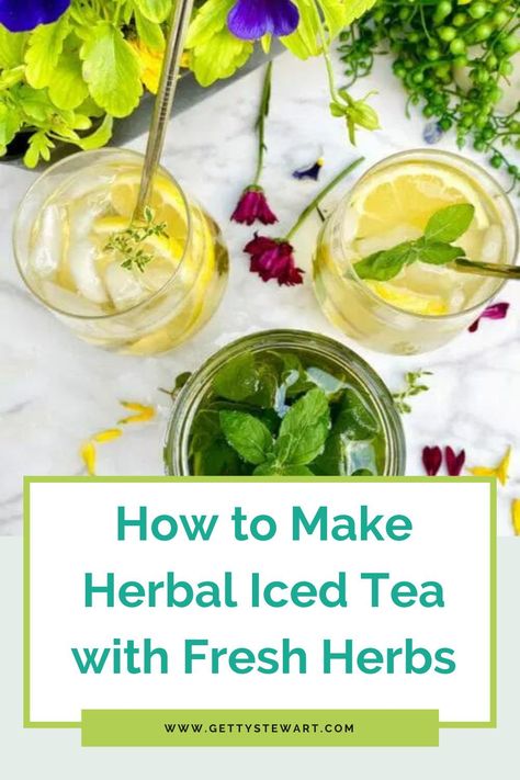 I love using fresh herbs to make light and refreshing herbal iced tea. And on the blog today I'm going to teach you to make herbal iced tea with fresh garden herbs Herbal Iced Tea Recipes, Cold Tea Recipes, Herbal Iced Tea, Herbal Tea Recipes Homemade, Iced Herbal Tea, Patio Drinks, Herbal Tea Garden, Making Iced Tea, Garden Herbs