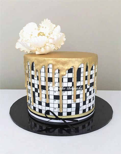 Gold Drip crossword cake! Chocolate mud cake with chocolate baileys Irish cream ganache. Thanks to Dina from Zahari for the amazing edible image. Crossword Cake, Filled Chocolate Cake, Edible Photo Cake, Edible Print Cake, Cream Ganache, Cookies Photo, Modern Birthday Cakes, Chocolate Baileys, Photo Cake Topper