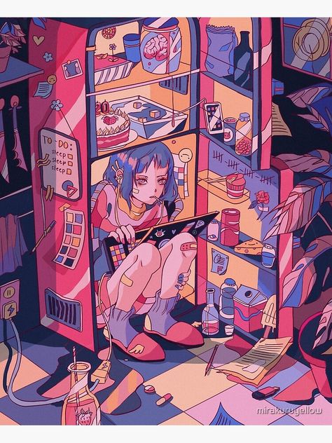 "work from home" Art Print by mirakuruyellow | Redbubble Vaporwave Art, Posca Art, Japon Illustration, Dessin Adorable, Sketchbook Art Inspiration, Art Block, On The Floor, Art Inspiration Drawing, Funky Art