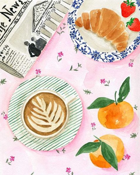 Lindsay Brackeen | Artist on Instagram: "Does anyone still read the newspaper?🗞☕️🥐 New print in my shop! Available in 5 sizes. Link in bio." Coffee Art Print, Bar Art, Art Inspiration Painting, Coffee Lover Gifts, Coffee Art, Kitchen Art, Watercolor Illustration, Sake, Art Inspo