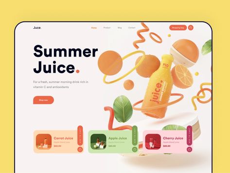 Squash Drink, Homepage Web, Summer Juice, Food Web Design, Web Ideas, Colorful Website, Juicing With A Blender, Juice Branding, Web Colors