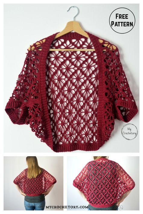 Meadow Lace Shrug Free Crochet Pattern Shrugs For Women, Easy Crochet Shrug, Crochet Shrugs, Sweaters Crochet, 2024 Crochet, Lace Shrug, Crochet Cardigans, Crochet Shrug Pattern, Shrug Pattern