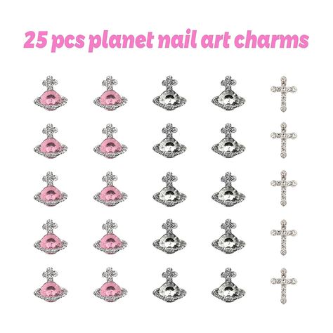 25 PCS Planet Nail Art Charms White Pink Nail Charms 3D Cross Nail Art Supplies with Rhinestones Saturn Shape Design Nail Gems Shiny Nail Jewelry Acrylic Nail Accessories for Women Nail Decorations Planet Nail Art, Cross Nail Art, Planet Nails, Cross Nails, Nail Gems, Nail Art Charms, Shiny Nails, Gem Nails, Nail Jewelry