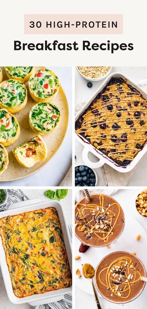 Looking for a protein-packed breakfast recipe to start your day off right? Here are over 30 high-protein breakfast recipes each with 15+ grams of protein! High Protein Breakfast Quick, 30 Gram Protein Breakfast, Vegetarian Recipes For Breakfast, Cooked Breakfast Ideas, High Protein Brunch, 30 Grams Of Protein Breakfast, Breakfast Recipes Protein, 30g Protein Breakfast, Protein Chia Pudding