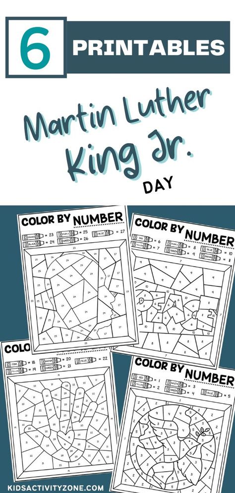 Grab this set of 6 printable Color by Number Pages to compliment your Martin Luther King, Jr. activities for MLK Jr Day! These are not only fun, but educational reinforcing what MLK wanted and dreamed of. Plus, it helps with children learn the word associated with colors if they are younger. Mlk Worksheets For Kids, Mlk Activities For Kids, Mlk Day Activities For Kids, Martin Luther King Coloring Pages, Mlk Preschool, Martin Luther King Jr Crafts, Mlk Crafts, Martin Luther King Activities, Mlk Activities