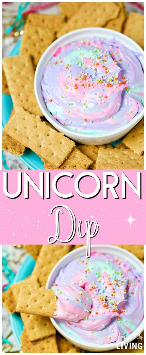 Unicorn Dip, Diy Party Snacks, Unicorn Party Food, Unicorn Food, Unicorn Birthday Party Decorations, Birthday Party Snacks, Unicorn Themed Birthday Party, Cupcakes Decorados, Cheesecake Cupcakes