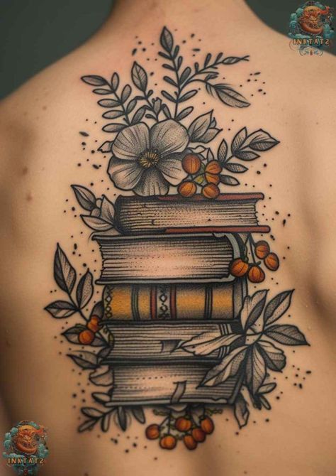 Vintage Book Tattoo Ideas, Old Book Tattoo, American Traditional Book Tattoo, I Have Lived A Thousand Lives Tattoo, Book Tattoo Sleeve, Book Lover Tattoo Ideas, Lover Tattoo Ideas, Bookworm Tattoo, Tattoo Avant Bras