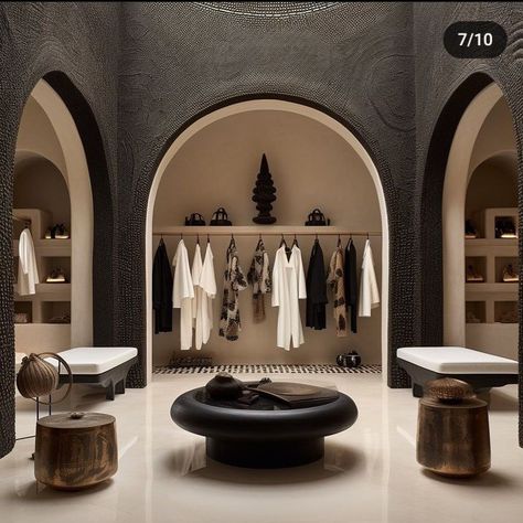 Closet Inspo Aesthetic, African Modernism, Ruangan Studio, Dark Interior Design, Store Design Boutique, Luxury Closets Design, Retail Store Interior, Showroom Interior Design, Home Luxury