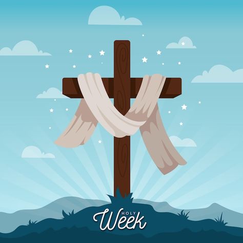 Flat design holy week concept | Premium Vector #Freepik #vector #design #celebration #holiday #flat Holy Monday, Friday Illustration, Holy Friday, Cross Background, Jesus Cartoon, Jesus Songs, Merry Christmas Background, Beautiful Scenery Photography, Celebration Background