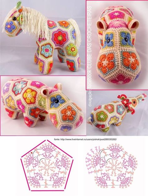 Pentagon Granny Square Pattern, Granny Square Toys, Granny Square Plushie, Granny Square Pentagon, Granny Square Stuffed Animals, Pentagon Granny Square, Granny Square Animals, Granny Square Amigurumi, 3d Granny Squares