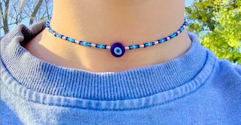 Evil Eye Necklace String, Evil Eye Choker Necklace, Evil Eye Beads Necklace, Evil Eye Jewelry Diy, Evil Eye Necklace Beaded, Evil Eye Diy, Evil Eye Beaded Necklace, Evil Eye Beaded Bracelet, Evil Eye Choker