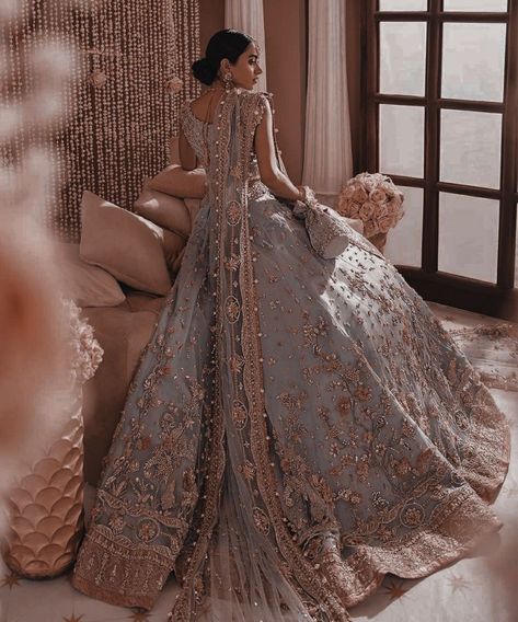 Blue Wedding Dress Pakistani, Light Blue Wedding Lehenga, Rokha Outfits, Blue Indian Wedding Dress, Bridal Dresses 2022, Event Advertisement, Desi Vibes, Reception Outfit, Desi Wedding Dresses