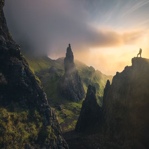 A foggy morning at the Old Man of Storr on Behance Portree Scotland, Marco Grassi, Island Of Skye, Best Of Scotland, Black Castle, Foggy Morning, Isle Of Skye, Artist Gallery, Scotland Travel