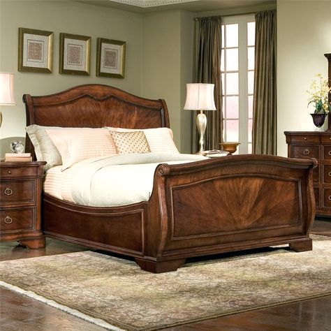 Heritage Court King Sleigh Bed by Legacy Classic I am after a sleigh bed but I can't decide between wooden or leather! Broyhill Bedroom Furniture, Sage Bedroom, Brown Furniture Bedroom, Broyhill Furniture, Legacy Classic Furniture, Platform Bedroom, Leather Platform Bed, Sleigh Bedroom Set, Sleigh Bed