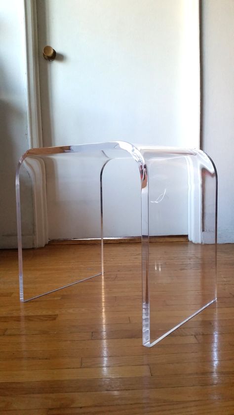 Waterfall Table, Lucite Table, Side Table Decor, Teak Wall, Tiny Apartments, Table Bench, Space Furniture, Cocktail Table, Furniture For Small Spaces