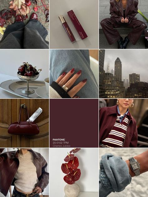 Burgundy Instagram Feed, Burgundy Girl Aesthetic, Burgundy Fall Aesthetic, Burgundy Photoshoot, Burgundy Mood Board, Instagram Color Scheme Feed, Visual Moodboard, Burgundy Aesthetic, Insta Layout