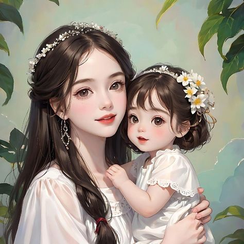 Mother Daughter Anime, Mom And Daughter Anime, Anime Mother And Daughter, Lucky Wallpaper, Photo Album Layout, Girly Dp, Fantasy Princess, Cool Paper Crafts