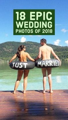 A roundup of 18 epic  A roundup of 18 epic wedding photos from 2018! #weddingphotos #wedddingchicks #bride #groom #weddingplanning #weddinginspiration #bridetobe Funny Beach Wedding Photos, Unusual Wedding Pictures, Funny Wedding Pictures Bride And Groom, Funny Wedding Photo Ideas, Fun Wedding Pictures Funny, Beach Wedding Photo Ideas Unique, Just Married Photos Ideas, Funny Bride And Groom Pictures, Boat Wedding Photos