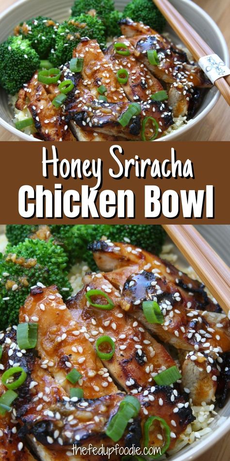 This Honey Sriracha Chicken Bowl is healthy and full of flavor. Tender and flavorful marinated chicken pairs extremely well with broccoli and rice. A meal that freezes well for easy dinners. #AsianChickenBowl #AsianChickenRiceBowls #AsianChickenBowlsHealthy #AsianChickenBowlRecipe #AsianRiceBowlWithChicken #SrirachaChicken #HoneySrirachaChicken #SrirachaChickenBowl Siracha Chicken Bowl, Honey Sriracha Chicken Bowl, Asian Chicken And Rice Recipes, Honey Siracha Chicken, Chicken Bowls Healthy, Foreign Recipes, Juicy Grilled Chicken, Top Dinner Recipes, Bowls Recipes