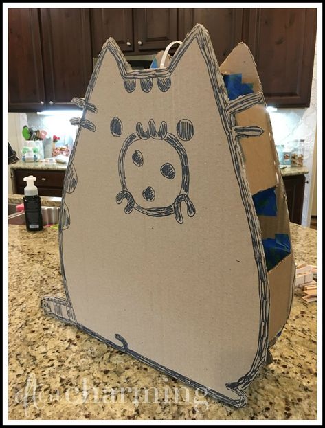 Pinata "box" assembled and ready for paper mache! DIY Pusheen the Cat Pinata -- Often Charming Pusheen Valentines Day Boxes, Pusheen Valentines, Cat Pinata, Pusheen Gifts, Pusheen Backpack, Cat Boxes, Pusheen Birthday, Anne Miller, Kawaii Valentine