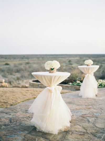 Cocktail Table Decor, White Party Theme, High Top Tables, Texas Ranch, All White Wedding, Wedding Cocktails, Tulle Wedding, White Party, Ranch Wedding