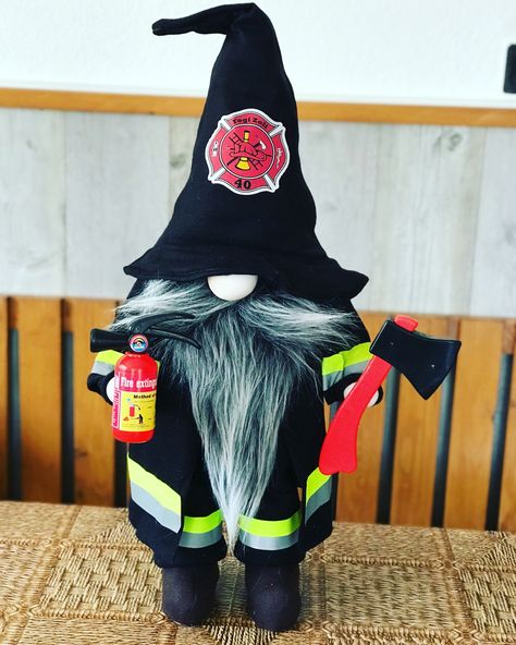 Fireman Gnomes Diy, Fireman Gnome, Gnome Projects, Fireman Crafts, Clothespin Ornaments, Sock Gnomes, Gnome Ideas, Fire House, Gnomes Diy