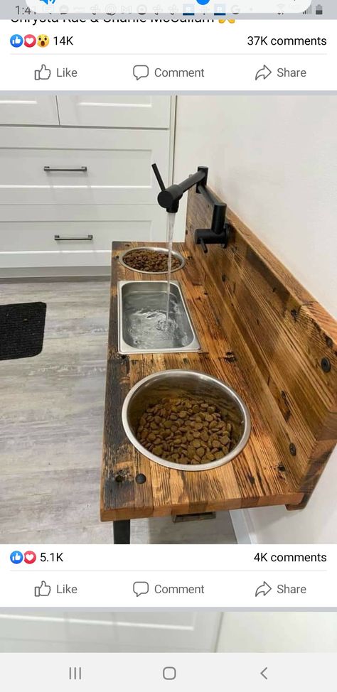 Farmhouse Mud Room, Pet Food Station, Dog Food Holder, Dog Food Station, Pet Station, Diy Dog Food, Dog Yard, Water Station, Construction Diy