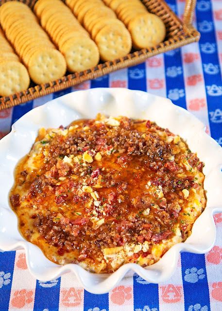 Cheesy Bacon and Pecan Dip recipe - cream cheese, mayonnaise, cheddar, bacon, ritz crackers and pepper pecan glaze - This is crazy good. I have absolutely no self control around it. I could eat it as a meal. Can make the dip ahead of time and refrigerate until ready to bake. Great for parties. It is always the first thing to go!! Bacon Ritz Crackers, Chicken Ritz, Pecan Dip, Pecan Glaze, Plain Chicken Recipe, Ranch Crackers, Savory Dips, Football Friday, Tailgate Recipes