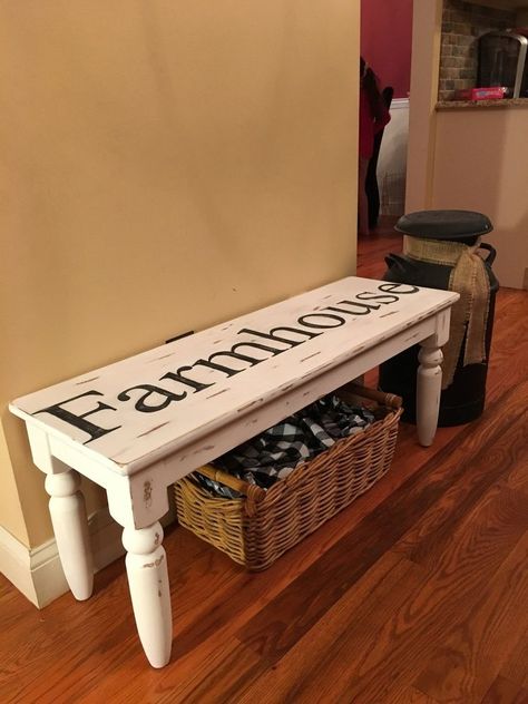 Diy Bank, Painted Benches, Diy Bench Outdoor, Farmhouse Bench, Bench Decor, Diy Bench, Simply White, Farmhouse Furniture, Redo Furniture