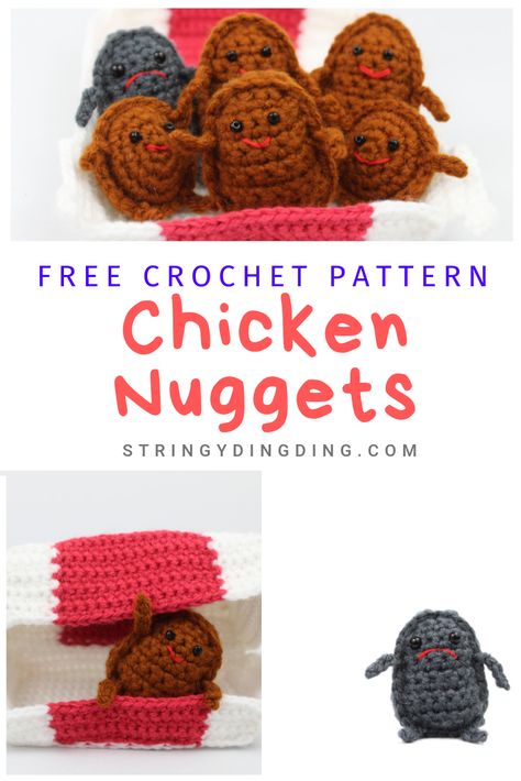 Yes - you can make crochet chicken nuggets! How cute! Visit my site now for the free crochet pattern. US and UK versions of the pattern are available. Crochet Chicken Nuggets Free Pattern, Crochet Taco Pattern, Easy Crochet Chicken Free Pattern, Crochet Chicken Nugget Pattern Free, Food Crochet Patterns Free, Crochet Play Food Free Pattern, Crochet Chicken Nuggets, Crochet Food Free Patterns, Funny Crochet Patterns