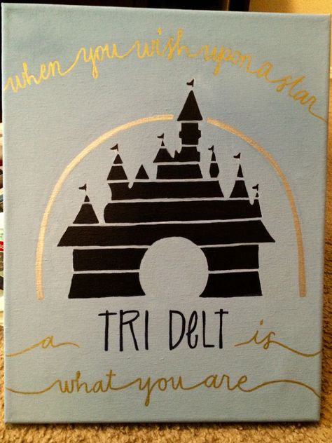 Big/Little Disney Canvas #big #little #sorority #canvas #disney #castle #tri #delta Disney Sorority, Corinne Melanie, Greek Crafts, Big Little Canvas, Big Little Basket, Waltz Dance, Tri Delt, Disney Canvas, Sigma Delta Tau