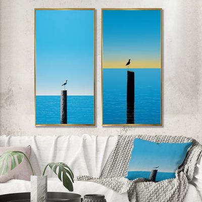 This beautiful "Seagull Silence Minimalism Horizon" Collage Set of 2 Wall art is printed on premium quality cotton canvas using the finest fade-resistant ink. With options like Wrapped Canvas and Floater Framed Wall Decor, we offer a versatile range to cater to your unique aesthetic preferences. The Wrapped Canvas Art is stretched tautly over a sturdy wooden frame, giving your artwork a sleek, borderless appearance. For those who desire a touch of elegance and depth, our floater-framed canvas ar Canvas Ar, Blue Wall Decor, Coastal Blue, Coastal Wall Art, Beachcrest Home, Frame Wall Decor, Blue Walls, Unique Aesthetic, Floater Frames