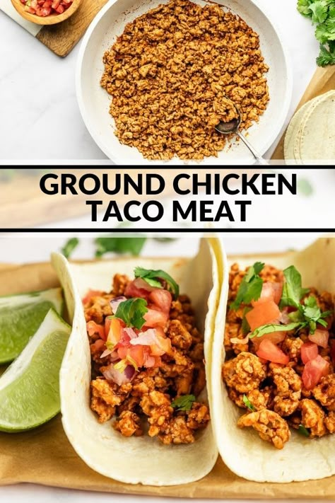 Savory Ground Chicken Recipes, Tacos With Ground Chicken, Ground Chicken Fajitas, Ground Chicken Quesadillas, Chicken Tacos Ground, Ground Chicken Nachos Recipe, Ground Chicken Mexican Recipes, Ground Chicken Burritos, Ground Chicken Tacos Crockpot