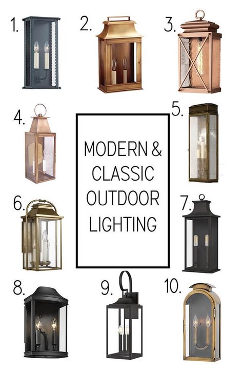 Modern Exterior Garage Lights, Midcentury Modern Outdoor Light Fixtures, Exterior Front Door Lights, White House Brass Exterior Lights, Colonial Outdoor Lighting, Outdoor Wall Lighting Ideas House, Transitional Exterior Light Fixtures, Outdoor Front Door Lighting, Front Porch Sconces