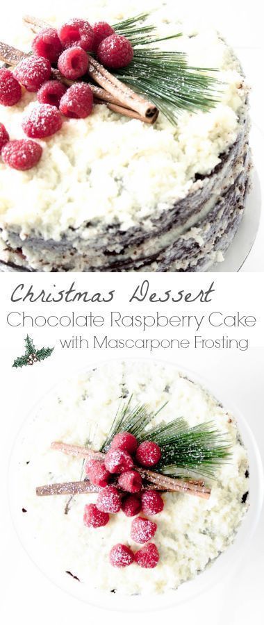 Christmas Dessert - Chocolate RAspberry Cake with Mascarpone Frosting Chocolate Cake With Raspberry Filling, Cake Raspberry, Mascarpone Frosting, Biscuits Graham, Raspberry Buttercream, Chocolate Raspberry Cake, Recipes Chocolate, Recipes Cake, Raspberry Filling