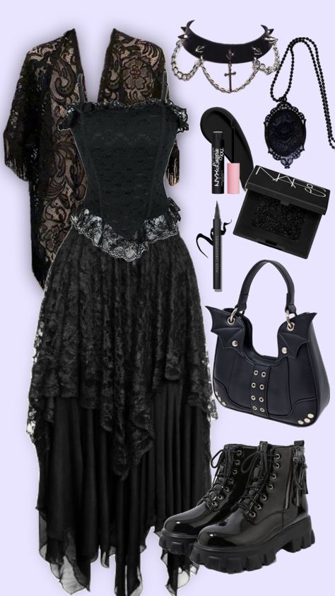 Gothic style Outfit Gothic Style Outfit, Gothic Aesthetic Outfit, Outfit Shuffles, Goth Outfit Ideas, Dressy Casual Outfits, Gothic Aesthetic, Swaggy Outfits, Aesthetic Outfit, Gothic Outfits