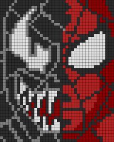 Spiderman N Venom Perler Perler Bead Pattern / Bead Sprite Venom Cross Stitch, Spiderman Cross Stitch, Grille Pixel Art, Spiderman Pixel Art, Image Pixel Art, Graph Paper Drawings, Easy Pixel Art, Pixel Drawing, Pix Art