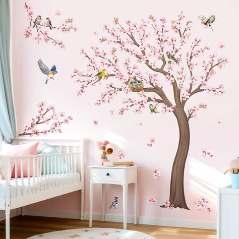 PRICES MAY VARY. It can be stuck onto any clean, dry, non-textured smooth surfaces: walls, windows, tiles, furniture, mirrors, even your refrigerators. decalmile wall stickers are made of high quality, bright and colorful, easy to peel and stick, removable and waterproof. decalmile cherry blossom tree wall decals are perfect to decorate girls bedroom, living room, nursery, classroom. Come in 4 sheets, sheet size: 30cm × 90cm (11.8" × 35.4"), recommend finished size: 150cm x 150cm(59.1" x 59.1") Nursery Room Paintings, Cherry Blossom Nursery, Tiles Furniture, Romantic Wall Decor, Nursery Classroom, Baby Nursery Wall Decor, Wall Decals Living Room, Tree Branch Wall, Tree Wall Murals