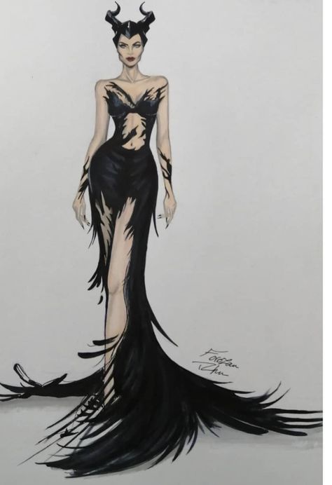 Maleficent Fashion Illustration, Maleficent Dress, 1870s Dress, Fashion Design Inspiration Board, Fashion Illustration Face, Fashion Drawing Sketches, Bella Hadid Outfits, Dancers Outfit, Fashion Design Collection