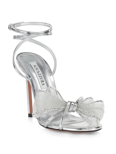 Aquazzura Heels, Tulle Bow, Tulle Bows, Bow Heels, Silver Bow, Stiletto Sandals, Silver Accessories, Stiletto Heel, Designer Outfits Woman