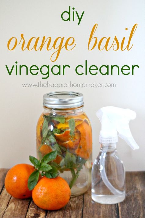 orange-basil-vinegar-cleaner Homemade Vinegar Cleaner, Basil Vinegar, Simmering Pot, Garden Cleaning, Faux Ceramic, Vinegar Cleaner, Natural House, Natural Cleaning Recipes, Homemade Cleaning Solutions